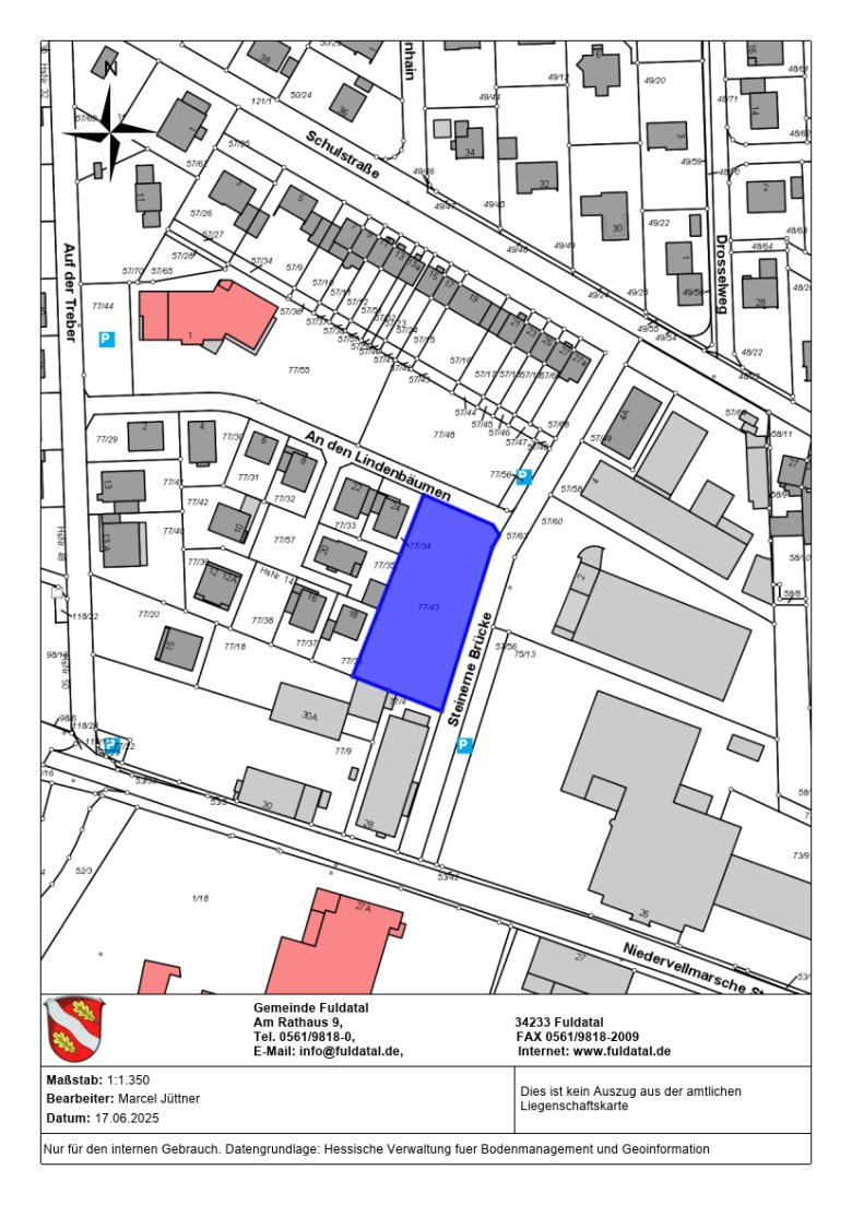 Lageplan Fläche Auf der Treber Lageplan der zu erwerbenden Fläche