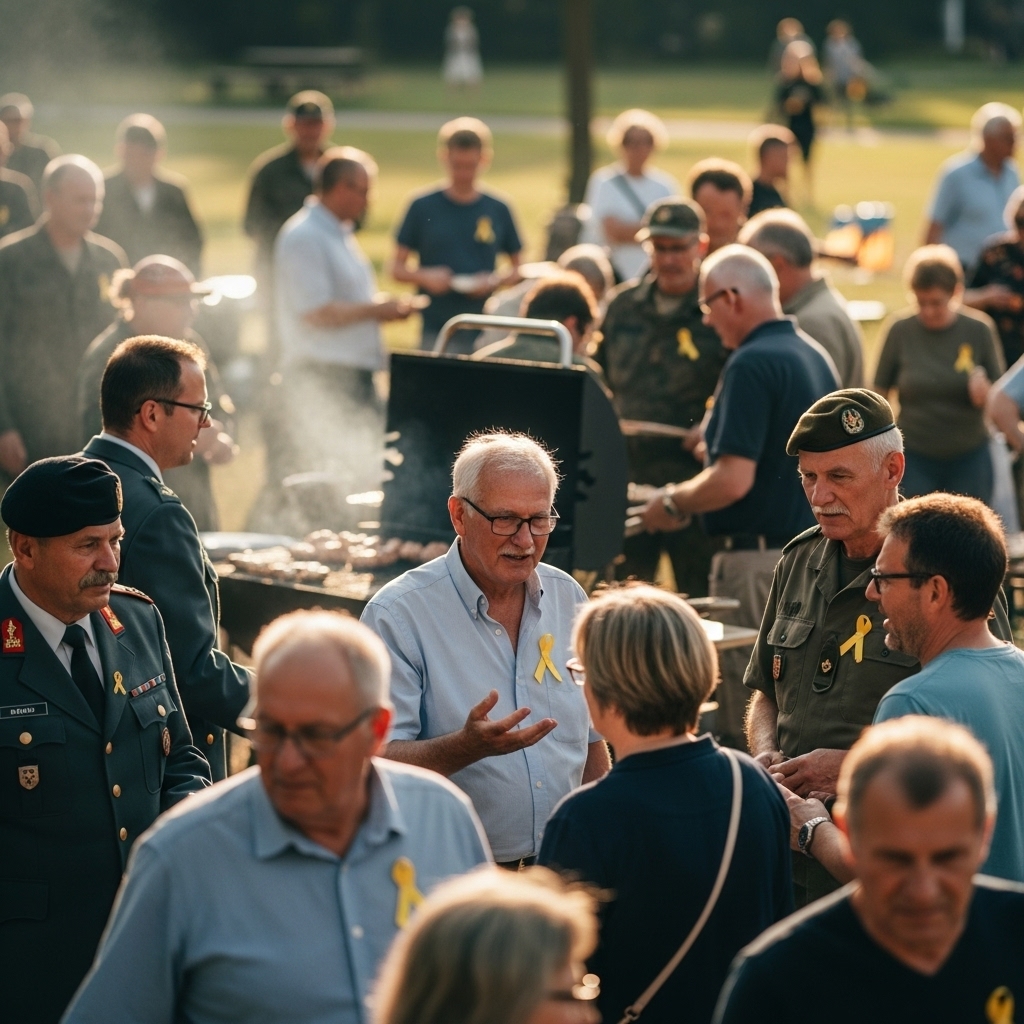 Bild zeigt Veteranen am Veteranen Tag 15. Juni bei Austausch und Grillen