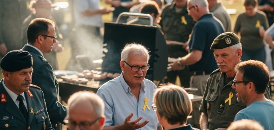 Bild zeigt Veteranen am Veteranen Tag 15. Juni bei Austausch und Grillen