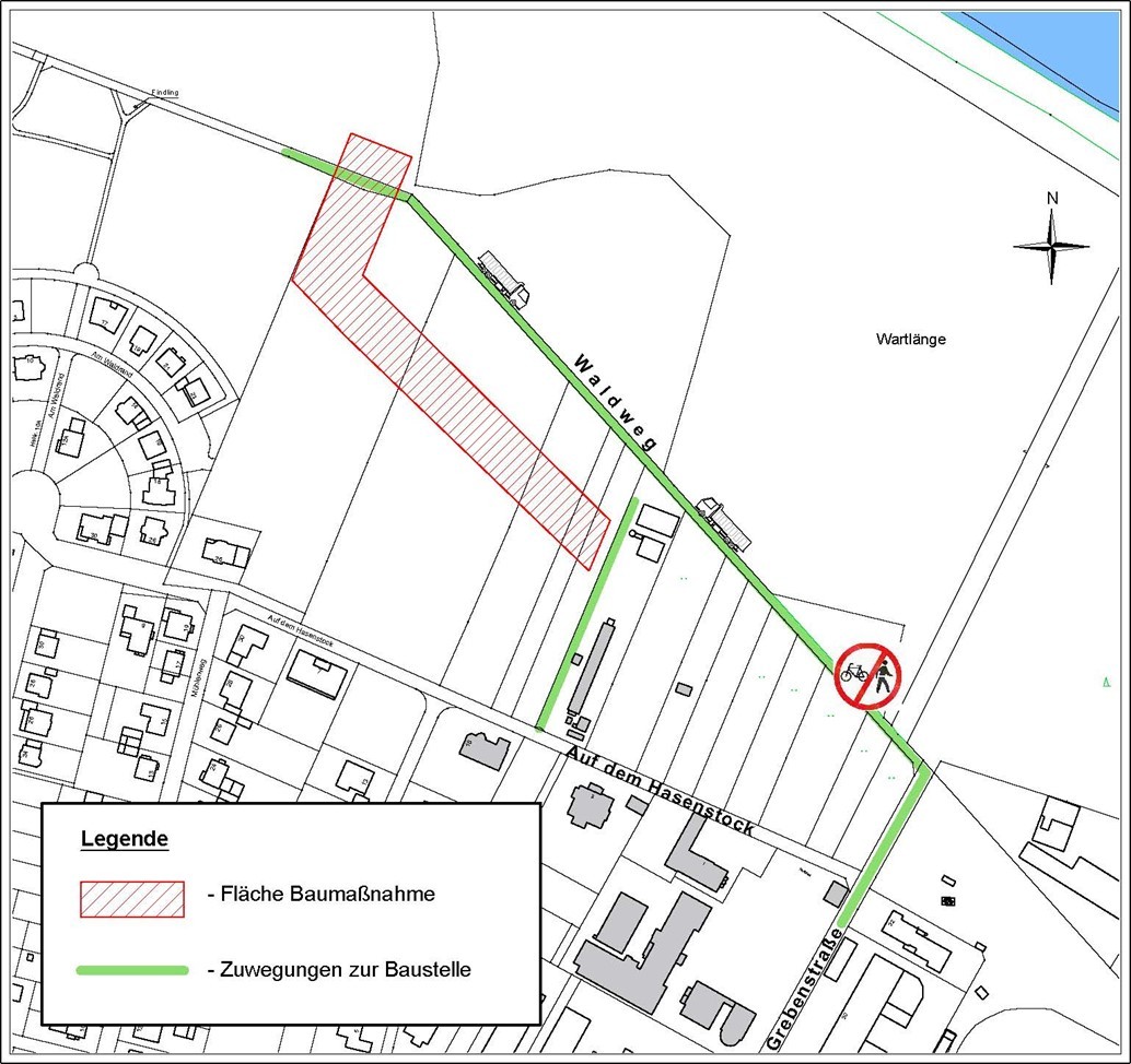 Lage der Baumaßnahme und Darstellung Zuwegung über den Waldweg