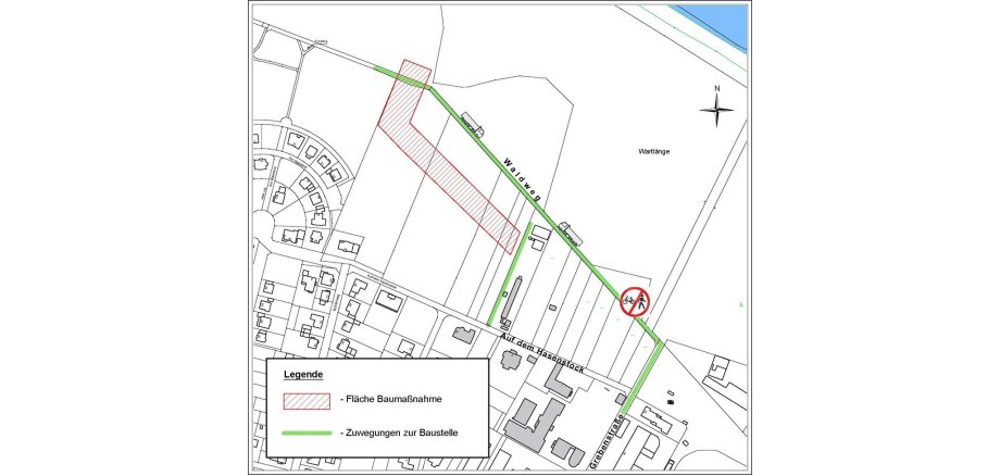 Lage der Baumaßnahme und Darstellung Zuwegung über den Waldweg