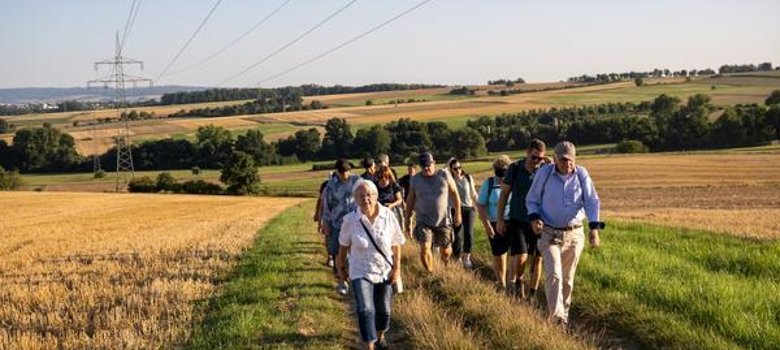 Wandertruppe im Feld unterwegs Wandertruppe im Feld unterwegs