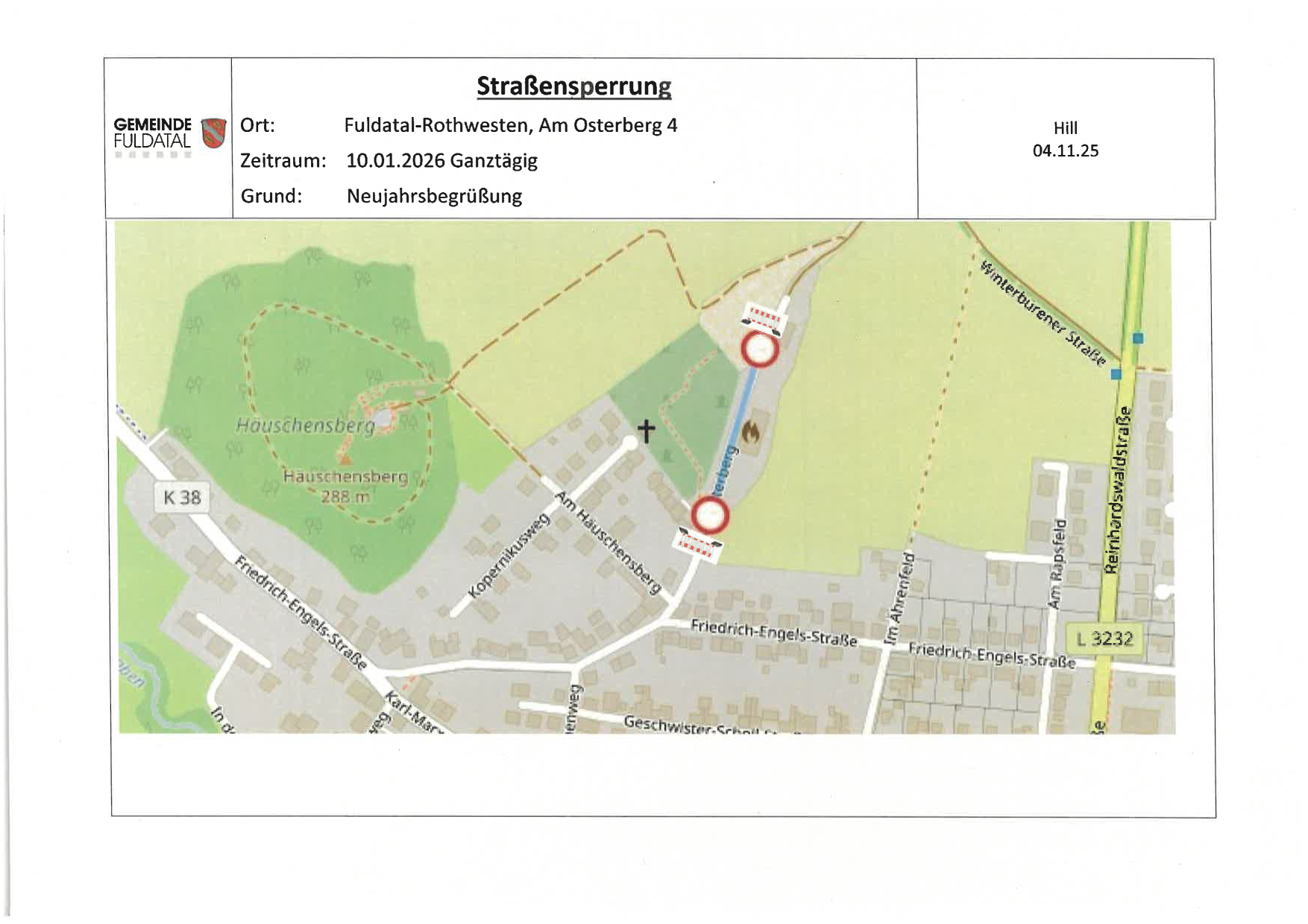 Sperrung Am Osterberg