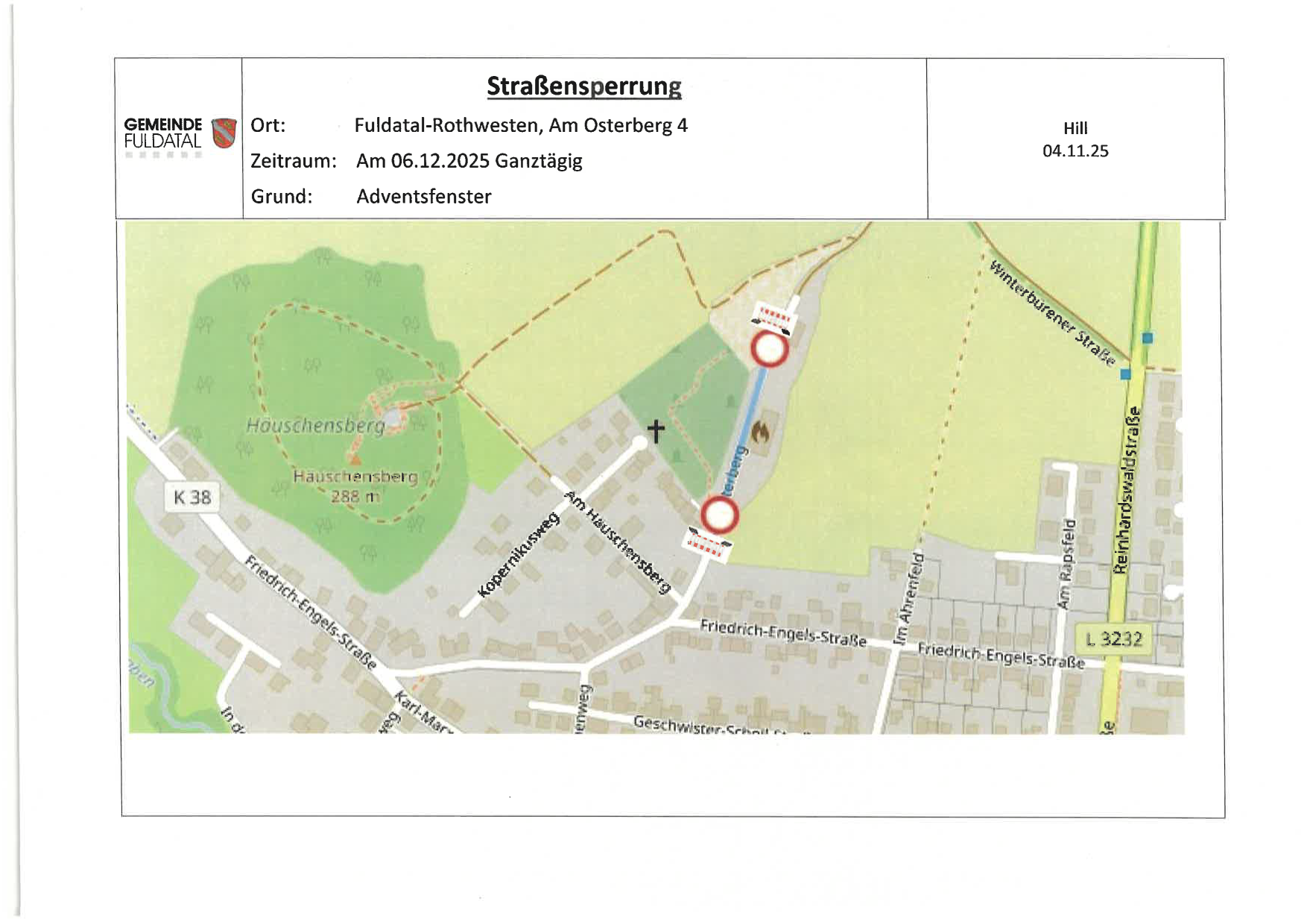 Sperrung Am Osterberg