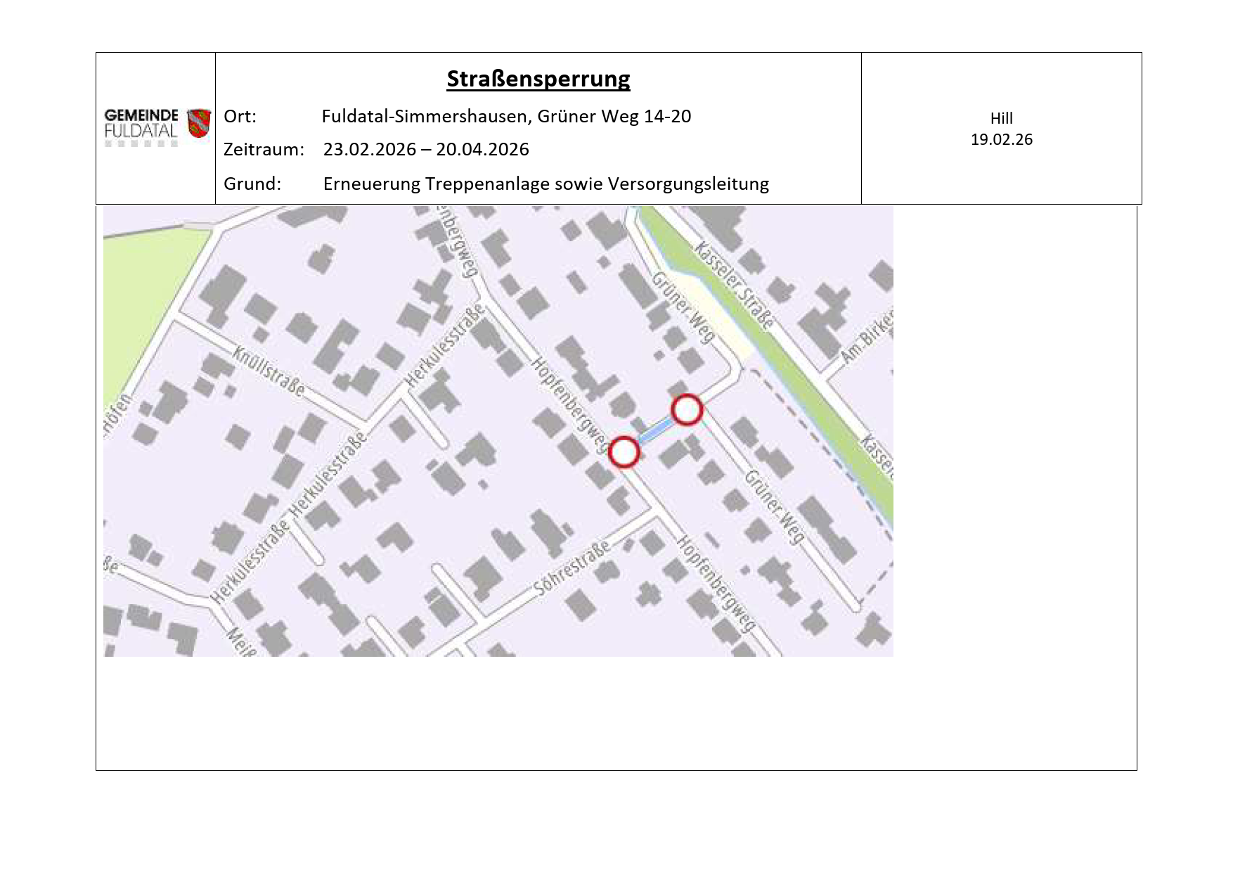 Sperrung Grüner Weg