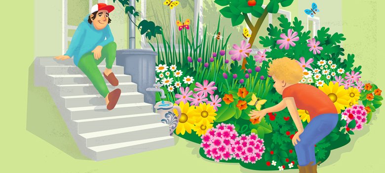 Das Motiv zeigt einen begrünten Vorgarten und soll den Vorgartenwettbewerb in Fuldatal bewerben.