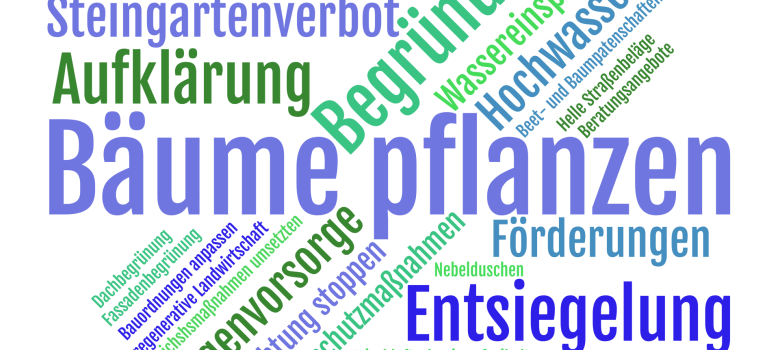 Hier Dargestellt ist eine Wortwolke aus Schlagworten, die häufig in der Umfrage in der Freitexteingabe genannt wurden