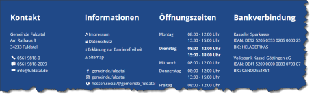 Start-Seite Bereich der Fußzeile